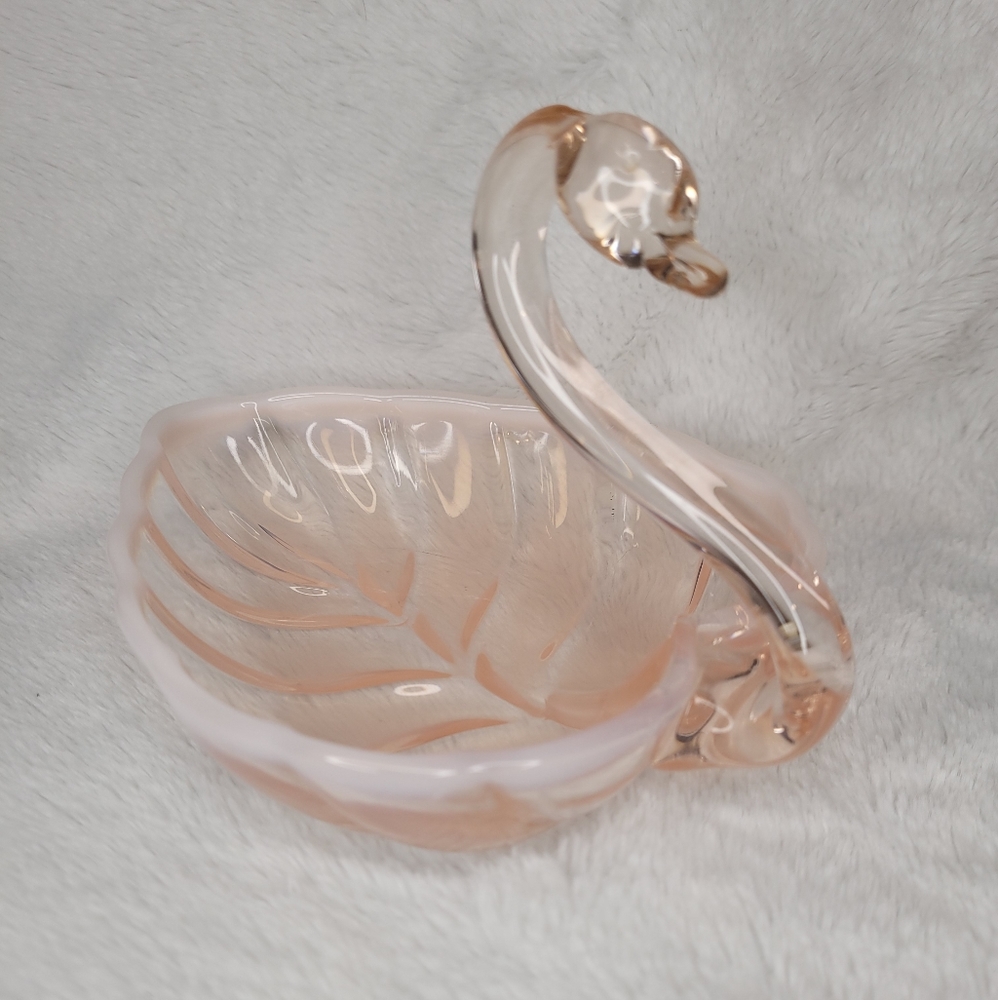 Pink and Opalescent Swan Trinket Dish